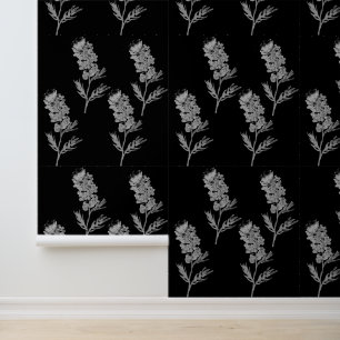 Papel Pintado Patrón de acuarela floral de lupino azul negro gri