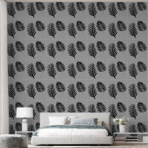 Papel Pintado Patrón de acuarela floral gris negro botánico