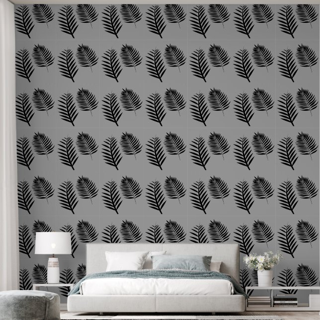 Papel Pintado Patrón de acuarela floral gris negro botánico (Dormitorio)