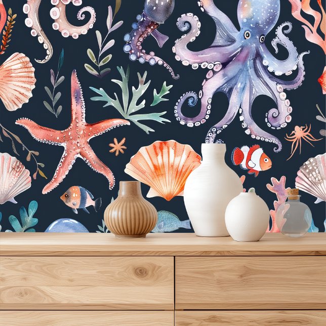 Papel Pintado Patrón de acuarela náutica: luces de arrecife de c (Subido por el creador)