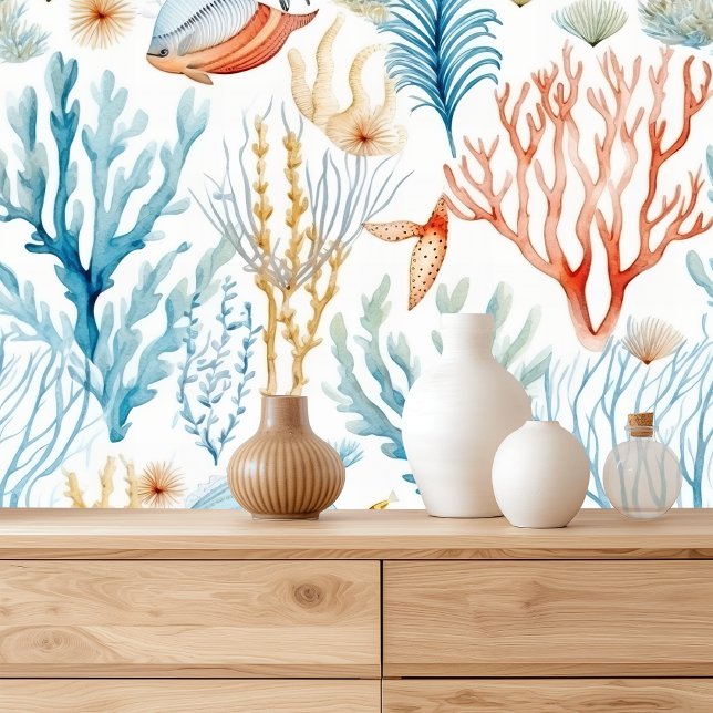 Papel Pintado Patrón de acuarela náutica: luces de arrecife de c (Subido por el creador)