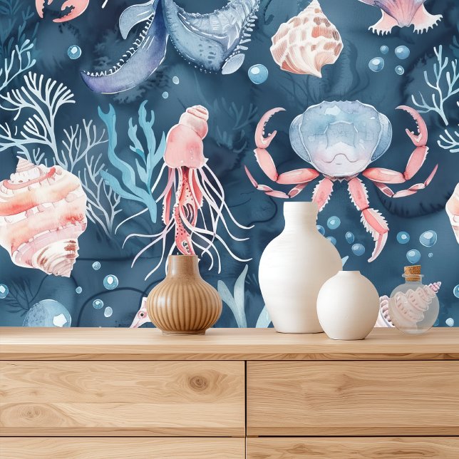 Papel Pintado Patrón de acuarela náutica: luces de arrecife de c (Subido por el creador)