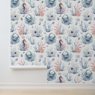 Papel Pintado Patrón de acuarelas de los tesoros marinos