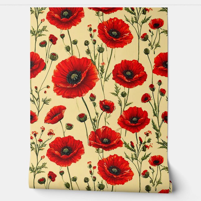 Papel Pintado Patrón de amapolas rojas (Desenrollar)