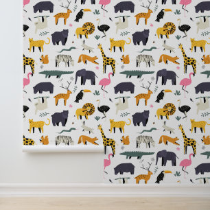 Papel Pintado Patrón de animales salvajes de dibujos animados li