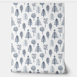 Papel Pintado Patrón de árbol de Navidad azul y blanco Papel de 