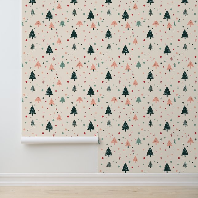 Papel Pintado Patrón de árbol de Navidad de Cute Pastel (Solicitud)