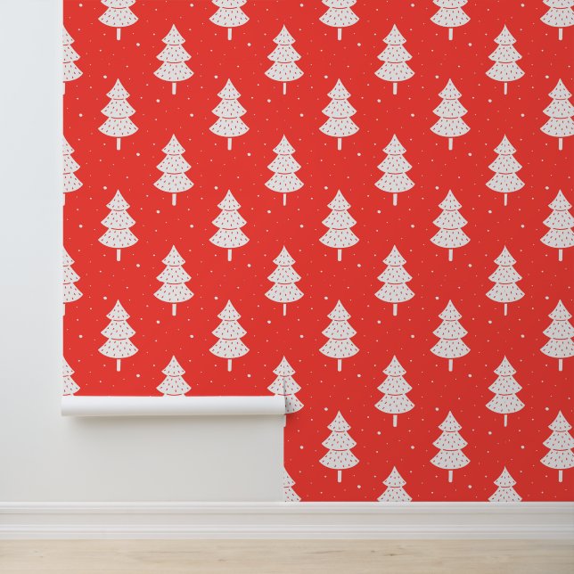 Papel Pintado Patrón de árbol de navidad rojo festivo (Solicitud)