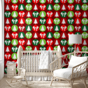 Papel Pintado patrón de arboles y arcos de Navidad retro vintage