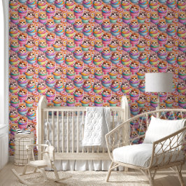 Papel Pintado Patrón de arcoíris de gatitos lindos y pastelitos