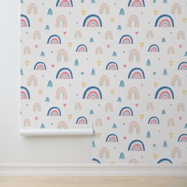 Papel Pintado Patrón de arcoiris y corazón (Solicitud)