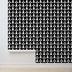 Papel Pintado Patrón de armiño, patrón medieval, blanco sobre ne