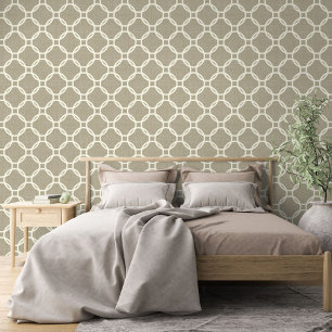 Papel Pintado Patrón de arte de círculos de marfil sobre marrón