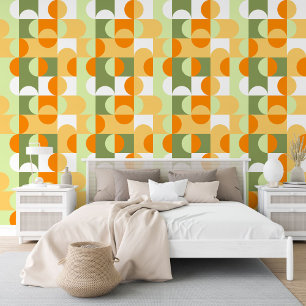 Papel Pintado Patrón de arte de círculos naranja blanco lima Luz