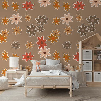 Papel Pintado Patrón de arte de las flores rosadas de color rojo
