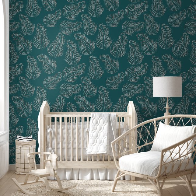 Papel Pintado Patrón de arte de líneas verdes (Niños)