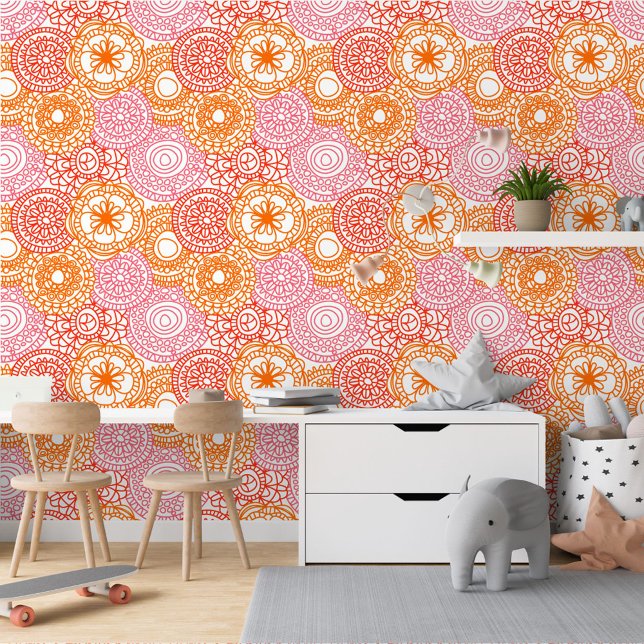 Papel Pintado Patrón de arte floral blanco del Naranja rojo del  (Subido por el creador)
