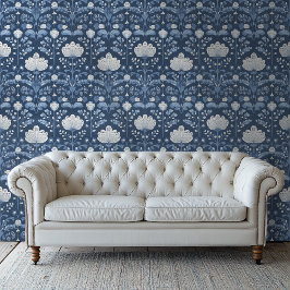 Papel Pintado Patrón de arte folclórico azul y blanco