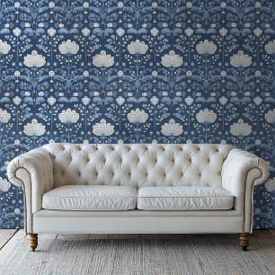 Papel Pintado Patrón de arte folclórico azul y blanco
