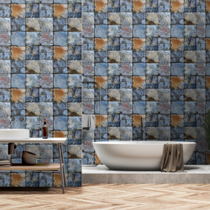 Papel Pintado Patrón de Baldosa de Piedra Azul Gris