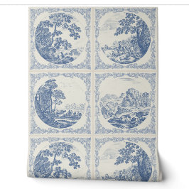Papel Pintado Patrón de baldosas azules Delft vintage romántico 