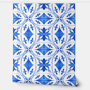 Papel Pintado Patrón de baldosas de agua del Mediterráneo azul