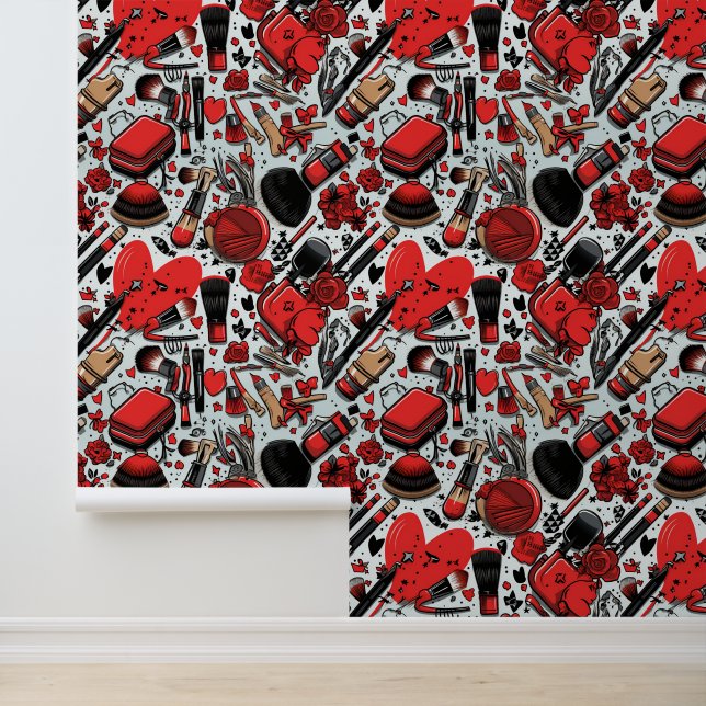 Papel Pintado Patrón de baldosas de maquillaje de chicas diverti (Solicitud)