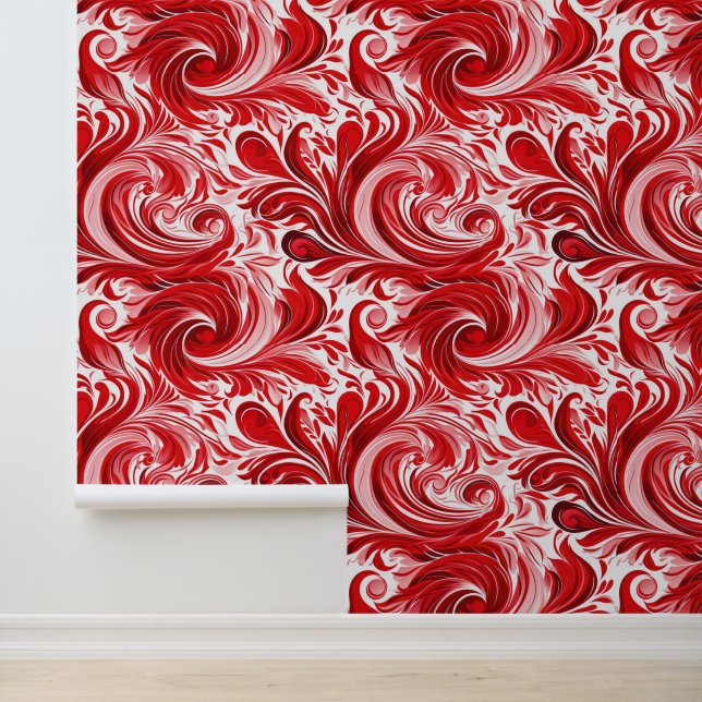 Papel Pintado Patrón de baldosas de remolino rojo (Solicitud)