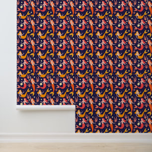 Papel Pintado Patrón de baldosas de sirena de chicas pequeños