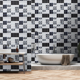 Papel Pintado Patrón de baldosas pequeñas blancas y negras