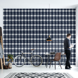 Papel Pintado Patrón de baldosas trenzadas en blanco azul de Gua