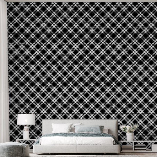 Papel Pintado Patrón de baldosas trenzadas en blanco y negro de  (Dormitorio)
