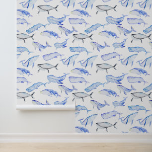 Papel Pintado Patrón de ballena azul acuarela