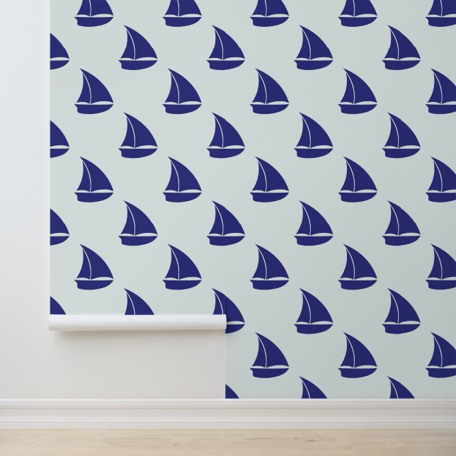 Papel Pintado Patrón de barco de vela azul real (Solicitud)