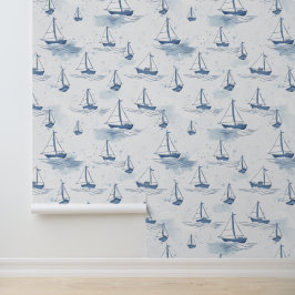 Papel Pintado Patrón de barcos de vela azul de la Marina Serene