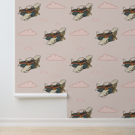 Papel Pintado Patrón de biplano steampunk vintage