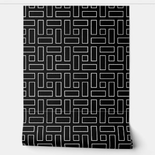 Papel Pintado Patrón de bloques lineales en blanco y negro - neg