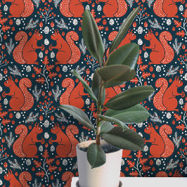 Papel Pintado Patrón de bosque arbolado de ardilla