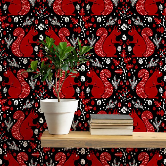 Papel Pintado Patrón de bosque de ardillas (Modern squirrel woodland forest pattern peel and stick wallpaper)