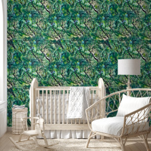 Papel Pintado Patrón de bosque verde acuático