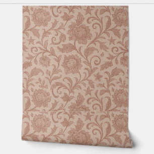 Papel Pintado Patrón de brocado floral rosa polvoriento