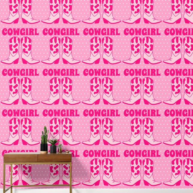 Papel Pintado Patrón de brotes de vacas rosadas (Pasillo)