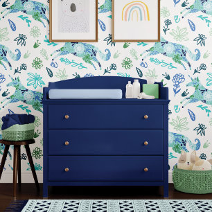 Papel Pintado Patrón de caballo de unicornio floral azul girícam