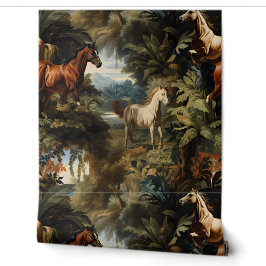 Papel Pintado Patrón de caballo tropical vintage elegante ecuest