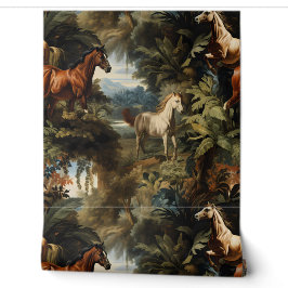 Papel Pintado Patrón de caballo tropical vintage elegante ecuest