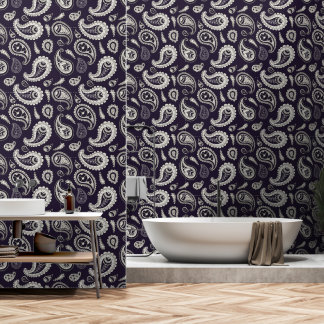 Papel Pintado Patrón de cachemira vintage retro beige naval