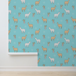 Papel Pintado Patrón de cactus de cúrcute Alpaca Llama