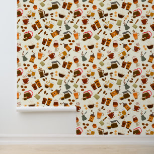Papel Pintado Patrón de café con baldosas