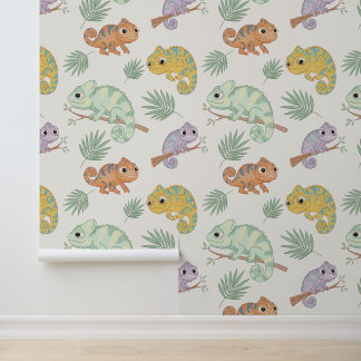Papel Pintado Patrón de camaleón pastel adorable - Reptil dibuja