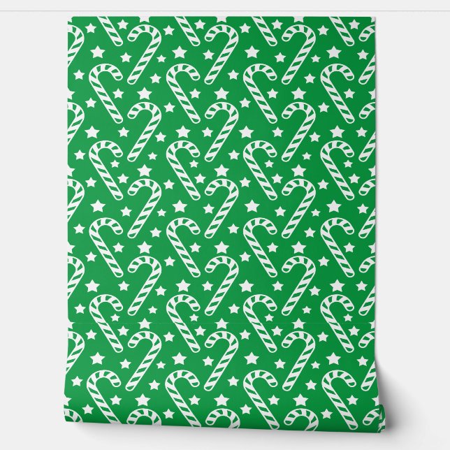 Papel Pintado Patrón de candy caña de Navidades verdes (Desenrollar)